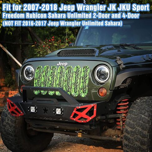 ROADER لإدراج شواء Jeep Wrangler JK، مشبك حماية شبكي أمامي لغطاء الشبكة الأمامية لعام 2007-2018 Jeep Wrangler JK JKU Unlimited Sport Freedom Rubicon Sahara، ملحقات جيب (أخضر مموه) in Kuwait