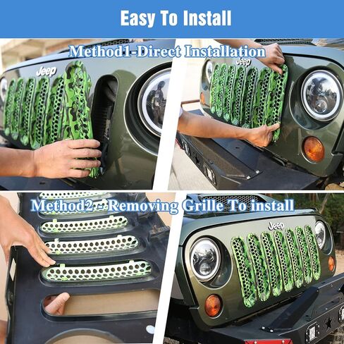ROADER لإدراج شواء Jeep Wrangler JK، مشبك حماية شبكي أمامي لغطاء الشبكة الأمامية لعام 2007-2018 Jeep Wrangler JK JKU Unlimited Sport Freedom Rubicon Sahara، ملحقات جيب (أخضر مموه) in Kuwait
