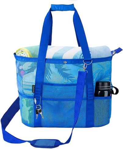 Mesh Beach Tote -Large Beach Bag Lightweight Travel Foldable Tote for Beach Accessories Travel Essentials in Saudi Arabia
