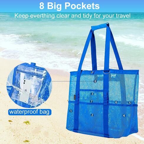 Mesh Beach Tote -Large Beach Bag Lightweight Travel Foldable Tote for Beach Accessories Travel Essentials in Saudi Arabia