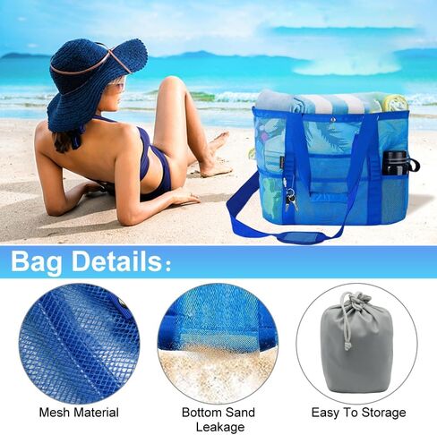 Mesh Beach Tote -Large Beach Bag Lightweight Travel Foldable Tote for Beach Accessories Travel Essentials in Saudi Arabia