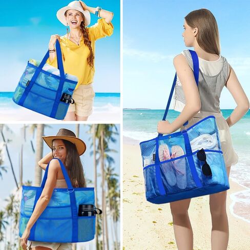 Mesh Beach Tote -Large Beach Bag Lightweight Travel Foldable Tote for Beach Accessories Travel Essentials in Saudi Arabia