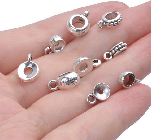 100 Gram Antique Bronze Bail Tube Beads Vintage Tibetan Alloy Bail Beads Connectors Spacer Bead Hanger Links for DIY European Bracelet Jewelry Crafts Making, 5 Styles in Saudi Arabia