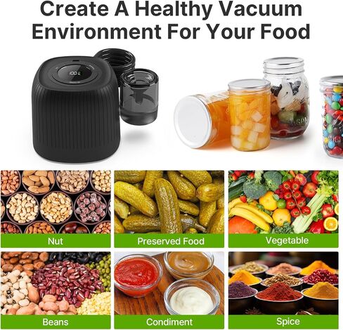 Electric Mason Jar Vacuum Sealer Kit, Automatic Intelligent Vacuum Sealer, Compatible With Food Storage, Vacuum Bags Seal, Wine Bottles, Wide-Mouth And Regular-Mouth Mason Jars in Saudi Arabia