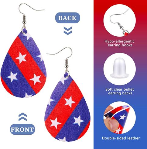 24 زوجًا من الأقراط الوطنية أقراط عيد الاستقلال الرابع من يوليو الأعلام الأمريكية الوطنية من الجلد الصناعي المتدلية بتلات جلدية خفيفة الوزن على شكل قطرة دمعة أقراط متدلية للنساء والفتيات in Kuwait