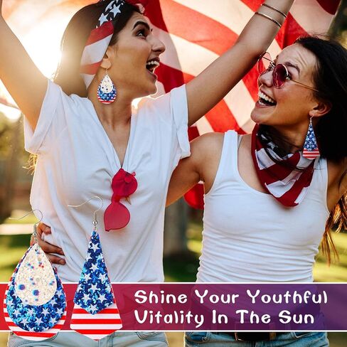 24 زوجًا من الأقراط الوطنية أقراط عيد الاستقلال الرابع من يوليو الأعلام الأمريكية الوطنية من الجلد الصناعي المتدلية بتلات جلدية خفيفة الوزن على شكل قطرة دمعة أقراط متدلية للنساء والفتيات in Kuwait