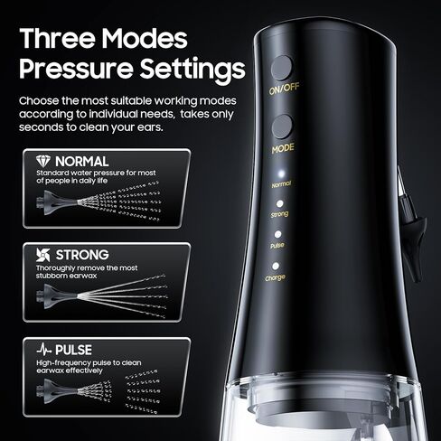 مجموعة أدوات تنظيف الأذن التي تعمل بالطاقة المائية - نظام تنظيف الأذن الكهربائي IPX7 المقاوم للماء، آمن وفعال لتراكم شمع الأذن، 3 أوضاع للضغط و8 نصائح in Kuwait