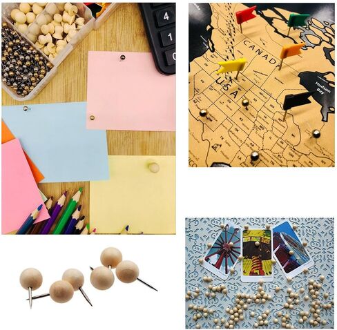 Decorative Wood Push Pins, Natural Wood Head with Steel Needle Point Thumb Tacks for Documents, Photos, Maps, and Bulletin Boards (Round) in Saudi Arabia
