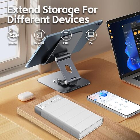 محرك أقراص ثابتة سعة 2 تيرابايت للهواتف الذكية والأجهزة اللوحية وأجهزة الكمبيوتر، وحدة تخزين خارجية محمولة، عصا صور لأجهزة iOS وأجهزة Android، نسخ احتياطي ذكي وسهل للصور ومقاطع الفيديو والملفات (2 تيرابايت) in Kuwait