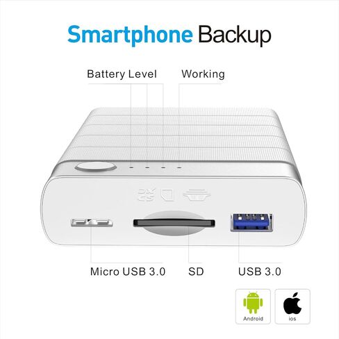 محرك أقراص ثابتة سعة 2 تيرابايت للهواتف الذكية والأجهزة اللوحية وأجهزة الكمبيوتر، وحدة تخزين خارجية محمولة، عصا صور لأجهزة iOS وأجهزة Android، نسخ احتياطي ذكي وسهل للصور ومقاطع الفيديو والملفات (2 تيرابايت) in Kuwait