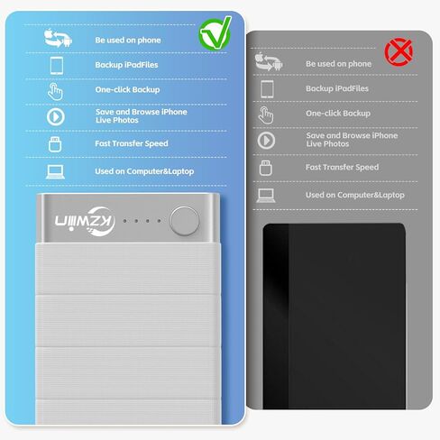 محرك أقراص ثابتة سعة 2 تيرابايت للهواتف الذكية والأجهزة اللوحية وأجهزة الكمبيوتر، وحدة تخزين خارجية محمولة، عصا صور لأجهزة iOS وأجهزة Android، نسخ احتياطي ذكي وسهل للصور ومقاطع الفيديو والملفات (2 تيرابايت) in Kuwait