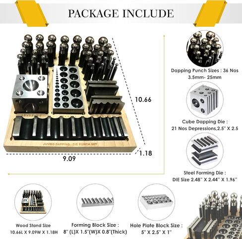 SIMOND STORE 41 قطعة من مجموعة الكتل واللكمة - مجموعة كتل مصممة من Dapping Doming Punch Block لوازم صنع المجوهرات مع قاعدة خشبية لتشكيل المعادن، وأدوات صنع المجوهرات، وأدوات صنع حلقات العملات المعدنية in Saudi Arabia