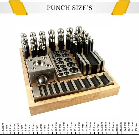 SIMOND STORE 41 قطعة من مجموعة الكتل واللكمة - مجموعة كتل مصممة من Dapping Doming Punch Block لوازم صنع المجوهرات مع قاعدة خشبية لتشكيل المعادن، وأدوات صنع المجوهرات، وأدوات صنع حلقات العملات المعدنية in Saudi Arabia