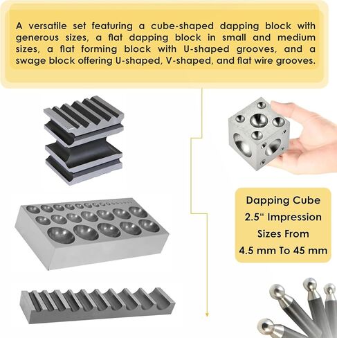 SIMOND STORE 41 قطعة من مجموعة الكتل واللكمة - مجموعة كتل مصممة من Dapping Doming Punch Block لوازم صنع المجوهرات مع قاعدة خشبية لتشكيل المعادن، وأدوات صنع المجوهرات، وأدوات صنع حلقات العملات المعدنية in Saudi Arabia