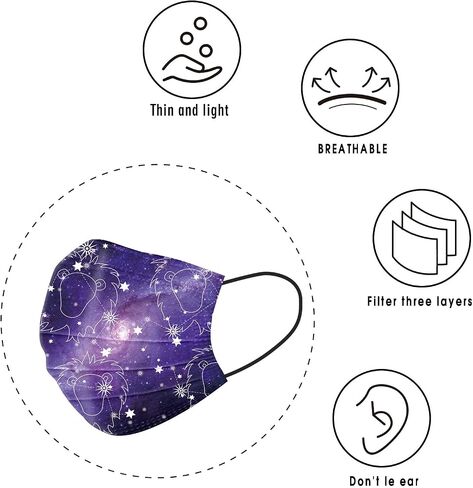 50 Pack Kids Stars Constellation Disposable Face Masks, Comfortable Breathable 3-Ply Non-woven Face Masks in Saudi Arabia