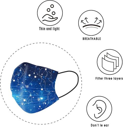 50 Pack Kids Stars Constellation Disposable Face Masks, Comfortable Breathable 3-Ply Non-woven Face Masks in Saudi Arabia