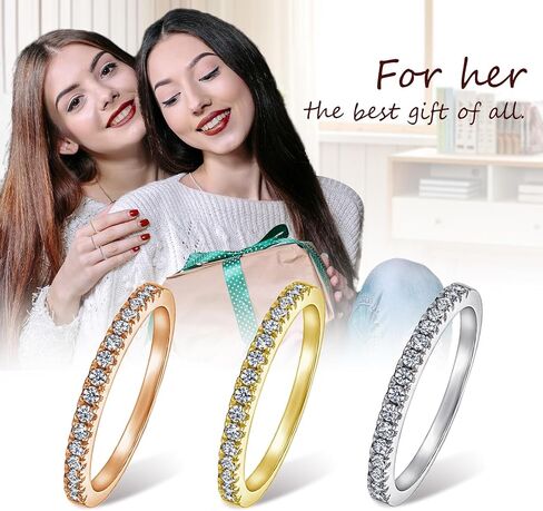 Gold Plated 925 Silver Sterling Rings for Women White Cubic Zirconia Jewelry Stacking Rings Gift for Women Wife Mother Girl in Saudi Arabia
