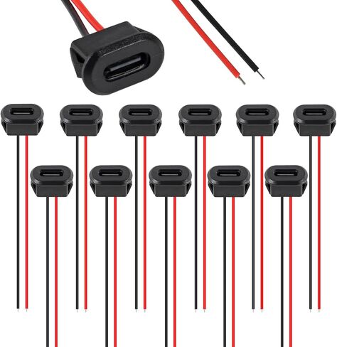 12PCS Type-C Female Chassis 2 Pin Type-C Female Socket Connector Waterproof Jack Female Charging Port with Card Buckle 3A USB-C Charger Plug Socket in Kuwait