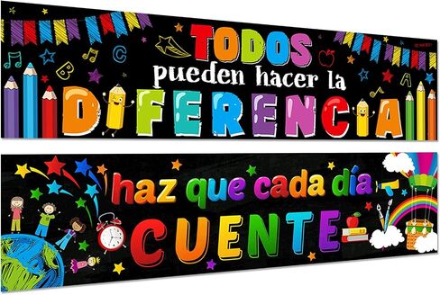 2 Pieces Bienvenidos Spanish Classroom Banners Bulletin Board Decoration Welcome Motivational Posters Wall Decor for Spanish Classroom in Pre School Elementary and Middle School in Saudi Arabia