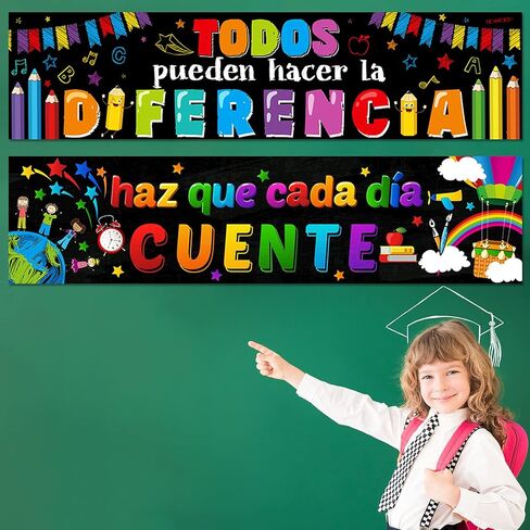 2 Pieces Bienvenidos Spanish Classroom Banners Bulletin Board Decoration Welcome Motivational Posters Wall Decor for Spanish Classroom in Pre School Elementary and Middle School in Saudi Arabia