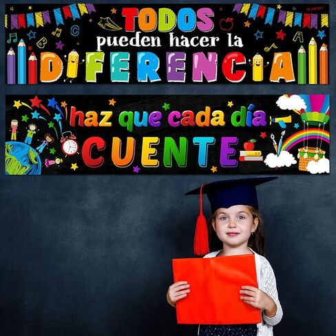 2 Pieces Bienvenidos Spanish Classroom Banners Bulletin Board Decoration Welcome Motivational Posters Wall Decor for Spanish Classroom in Pre School Elementary and Middle School in Saudi Arabia