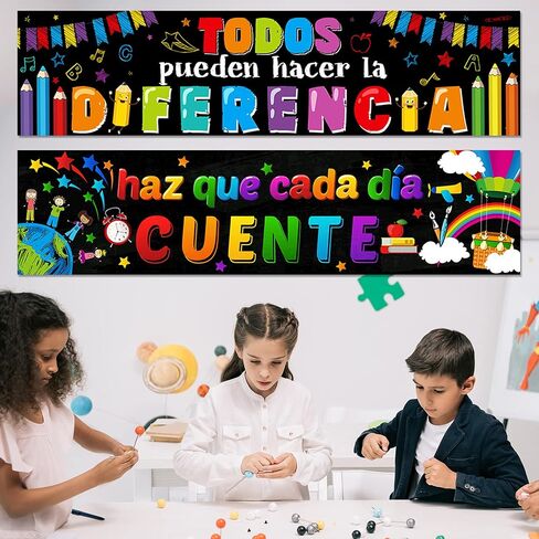 2 Pieces Bienvenidos Spanish Classroom Banners Bulletin Board Decoration Welcome Motivational Posters Wall Decor for Spanish Classroom in Pre School Elementary and Middle School in Saudi Arabia