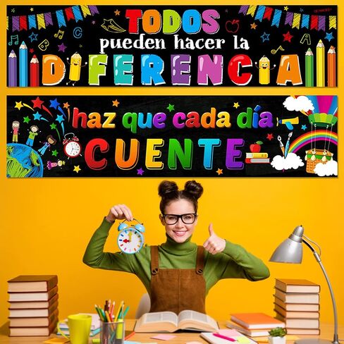 2 Pieces Bienvenidos Spanish Classroom Banners Bulletin Board Decoration Welcome Motivational Posters Wall Decor for Spanish Classroom in Pre School Elementary and Middle School in Saudi Arabia