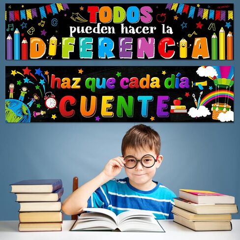 2 Pieces Bienvenidos Spanish Classroom Banners Bulletin Board Decoration Welcome Motivational Posters Wall Decor for Spanish Classroom in Pre School Elementary and Middle School in Saudi Arabia
