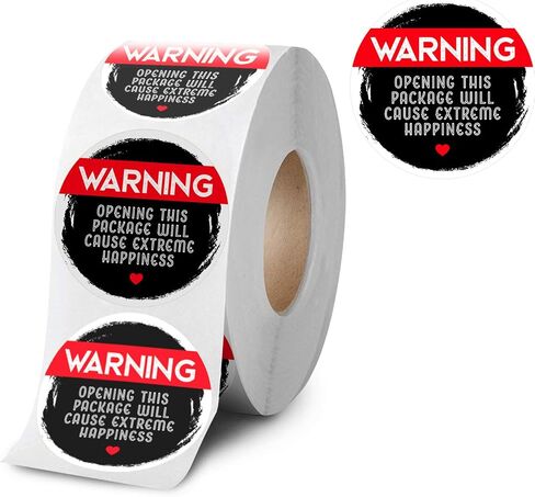 easykart labels Black and Red Adorable Warning Extreme Happiness Stickers | 500 PCs/Roll | 1.5" Round Size|Highly Recommended for Personal Use Or Small Business (1 Pack) in Saudi Arabia
