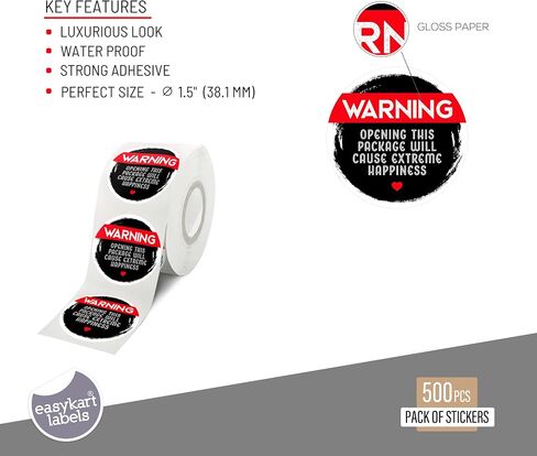 easykart labels Black and Red Adorable Warning Extreme Happiness Stickers | 500 PCs/Roll | 1.5" Round Size|Highly Recommended for Personal Use Or Small Business (1 Pack) in Saudi Arabia