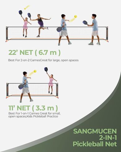 شبكة Pickleball Net، مجموعة شبكة Pickleball مع حجم تنظيم 22 قدمًا وشبكة نصف ملعب 11 قدمًا، شبكة Pickleball محمولة لملعب الممر، 4 مجاديف وكرات Pickleball، إطار معدني مقاوم in Kuwait