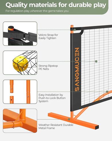 شبكة Pickleball Net، مجموعة شبكة Pickleball مع حجم تنظيم 22 قدمًا وشبكة نصف ملعب 11 قدمًا، شبكة Pickleball محمولة لملعب الممر، 4 مجاديف وكرات Pickleball، إطار معدني مقاوم in Kuwait