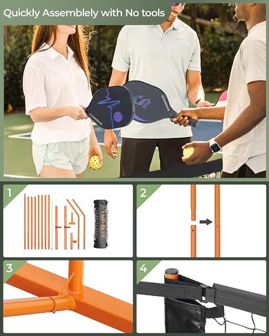 شبكة Pickleball Net، مجموعة شبكة Pickleball مع حجم تنظيم 22 قدمًا وشبكة نصف ملعب 11 قدمًا، شبكة Pickleball محمولة لملعب الممر، 4 مجاديف وكرات Pickleball، إطار معدني مقاوم in Kuwait