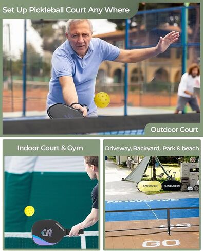 شبكة Pickleball Net، مجموعة شبكة Pickleball مع حجم تنظيم 22 قدمًا وشبكة نصف ملعب 11 قدمًا، شبكة Pickleball محمولة لملعب الممر، 4 مجاديف وكرات Pickleball، إطار معدني مقاوم in Kuwait