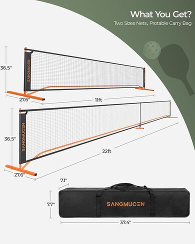شبكة Pickleball Net، مجموعة شبكة Pickleball مع حجم تنظيم 22 قدمًا وشبكة نصف ملعب 11 قدمًا، شبكة Pickleball محمولة لملعب الممر، 4 مجاديف وكرات Pickleball، إطار معدني مقاوم in Kuwait