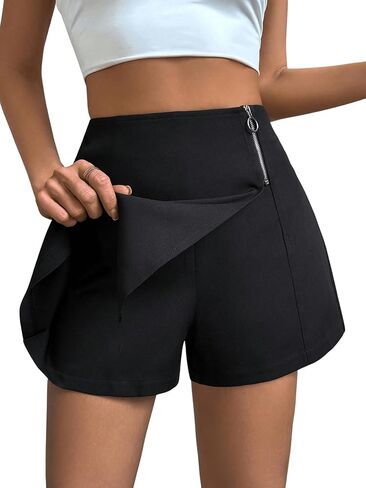 WDIRARA Women's High Waisted Zipper Fly Asymmetrical Hem Wrap Skort Casual Skirt Shorts in Saudi Arabia