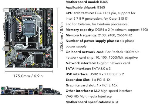لوحة أم ASHATA B365 LGA1151 ATX، لوحة أم للكمبيوتر B365، لجيل Intel 6 7 8 9 لـ Core I3 I5 I7 ثنائي القناة DDR4 NVME M.2 واجهة PCI E 16X Gen 3.0 in Saudi Arabia