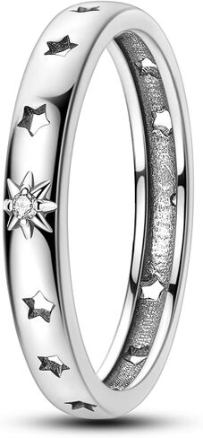 Parmuz 925 Sterling Silver Rings for Woman Dainty Stackable Ring CZ Star Moon Cross Eternity Engagement Bands Ring Gift for Her in Saudi Arabia