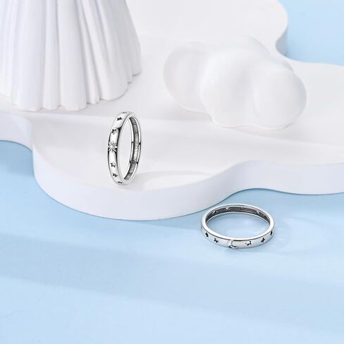 Parmuz 925 Sterling Silver Rings for Woman Dainty Stackable Ring CZ Star Moon Cross Eternity Engagement Bands Ring Gift for Her in Saudi Arabia
