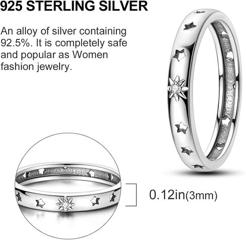 Parmuz 925 Sterling Silver Rings for Woman Dainty Stackable Ring CZ Star Moon Cross Eternity Engagement Bands Ring Gift for Her in Saudi Arabia