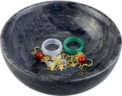 Marble Jewellery Bowl, Decorative Trinket Bowl, Decorative Key Bowl, Birthday Mother's Day Christmas Gift, Black 4.75", in Kuwait