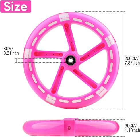 عجلات سكوتر بديلة من البولي يوريثان مقاس 8 بوصات 5 مصابيح LED ملونة تضيء عجلات سكوتر 200 مم ترقيات لسكوتر الحلاقة A5 للأطفال والكبار، عبوة من قطعتين (أسود) in Kuwait