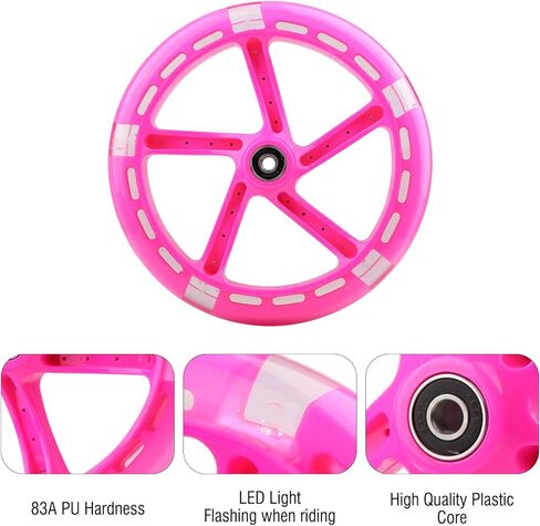عجلات سكوتر بديلة من البولي يوريثان مقاس 8 بوصات 5 مصابيح LED ملونة تضيء عجلات سكوتر 200 مم ترقيات لسكوتر الحلاقة A5 للأطفال والكبار، عبوة من قطعتين (أسود) in Kuwait
