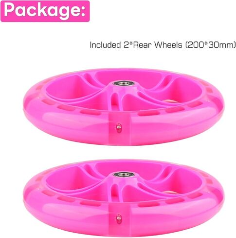 عجلات سكوتر بديلة من البولي يوريثان مقاس 8 بوصات 5 مصابيح LED ملونة تضيء عجلات سكوتر 200 مم ترقيات لسكوتر الحلاقة A5 للأطفال والكبار، عبوة من قطعتين (أسود) in Kuwait