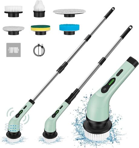 Upgraded Electric Spin Scrubber,Waterproof Cordless Shower Cleaning Brush,Power Shower Scrubber with 6 Replaceable Brush Heads & Adjustable Extension Handle,Electric Mop for Bathroom,Tub,Tile in Saudi Arabia