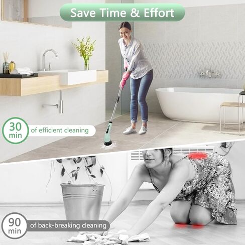 Upgraded Electric Spin Scrubber,Waterproof Cordless Shower Cleaning Brush,Power Shower Scrubber with 6 Replaceable Brush Heads & Adjustable Extension Handle,Electric Mop for Bathroom,Tub,Tile in Saudi Arabia