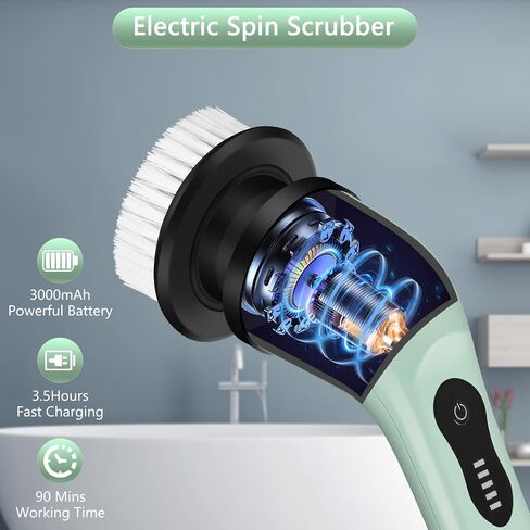 Upgraded Electric Spin Scrubber,Waterproof Cordless Shower Cleaning Brush,Power Shower Scrubber with 6 Replaceable Brush Heads & Adjustable Extension Handle,Electric Mop for Bathroom,Tub,Tile in Saudi Arabia