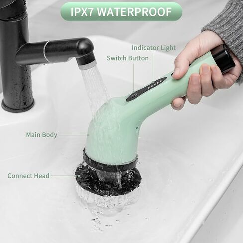 Upgraded Electric Spin Scrubber,Waterproof Cordless Shower Cleaning Brush,Power Shower Scrubber with 6 Replaceable Brush Heads & Adjustable Extension Handle,Electric Mop for Bathroom,Tub,Tile in Saudi Arabia