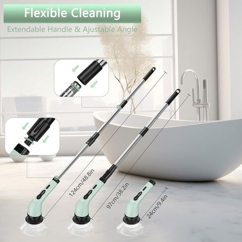 Upgraded Electric Spin Scrubber,Waterproof Cordless Shower Cleaning Brush,Power Shower Scrubber with 6 Replaceable Brush Heads & Adjustable Extension Handle,Electric Mop for Bathroom,Tub,Tile in Saudi Arabia