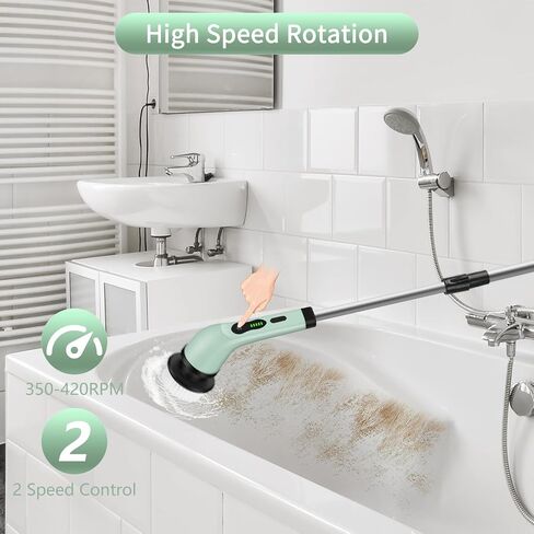 Upgraded Electric Spin Scrubber,Waterproof Cordless Shower Cleaning Brush,Power Shower Scrubber with 6 Replaceable Brush Heads & Adjustable Extension Handle,Electric Mop for Bathroom,Tub,Tile in Saudi Arabia